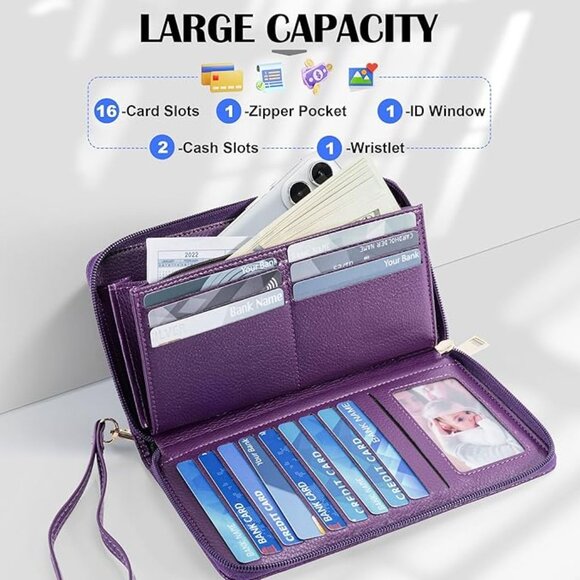 WOMENS LARGE 16 SLOT CARED WALLET IN PURPLE - Picture 2 of 5
